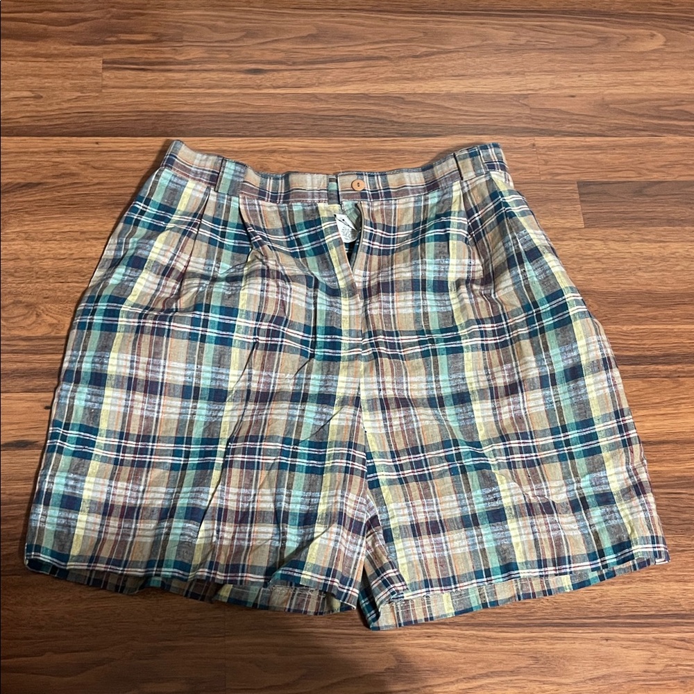 Vintage Requirements linen blend plaid shorts size 16